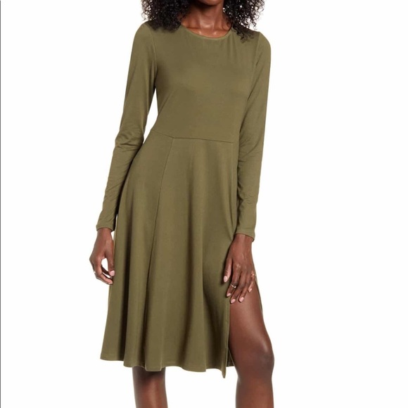 long sleeve olive green dress
